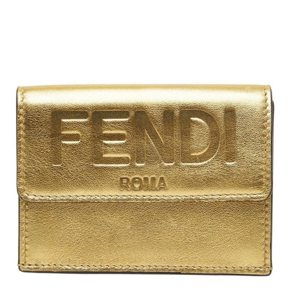 Fendi Leather Trifold Compact Wallet Gold